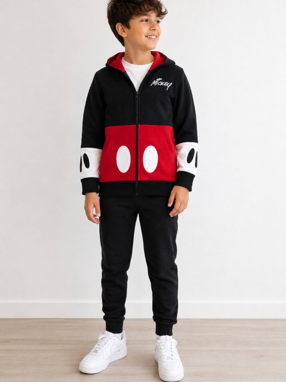 Disney Mickey Mouse Red Black Zip-Up Hoodie Youth Medium